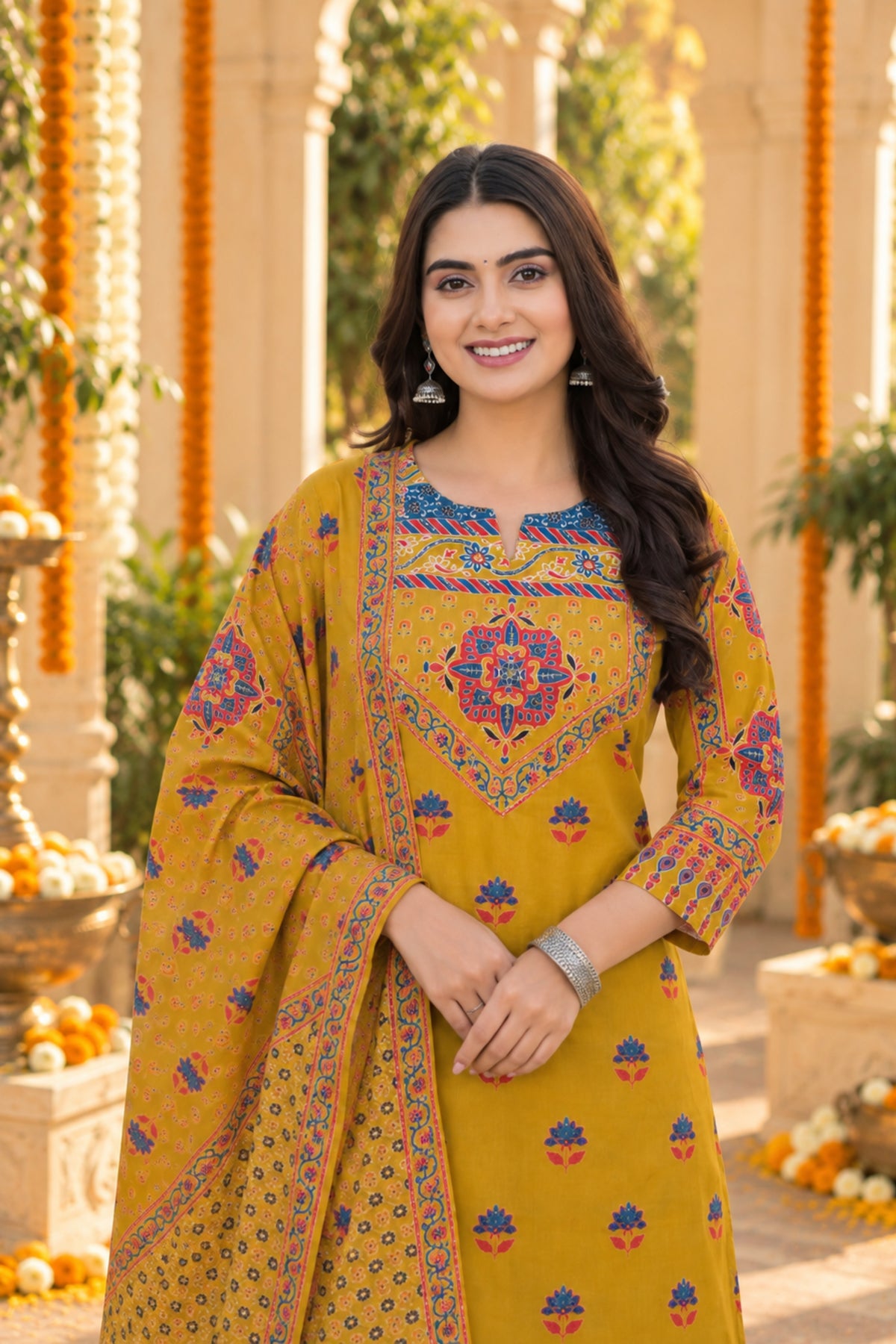 Mustard Medallion Print Kurta