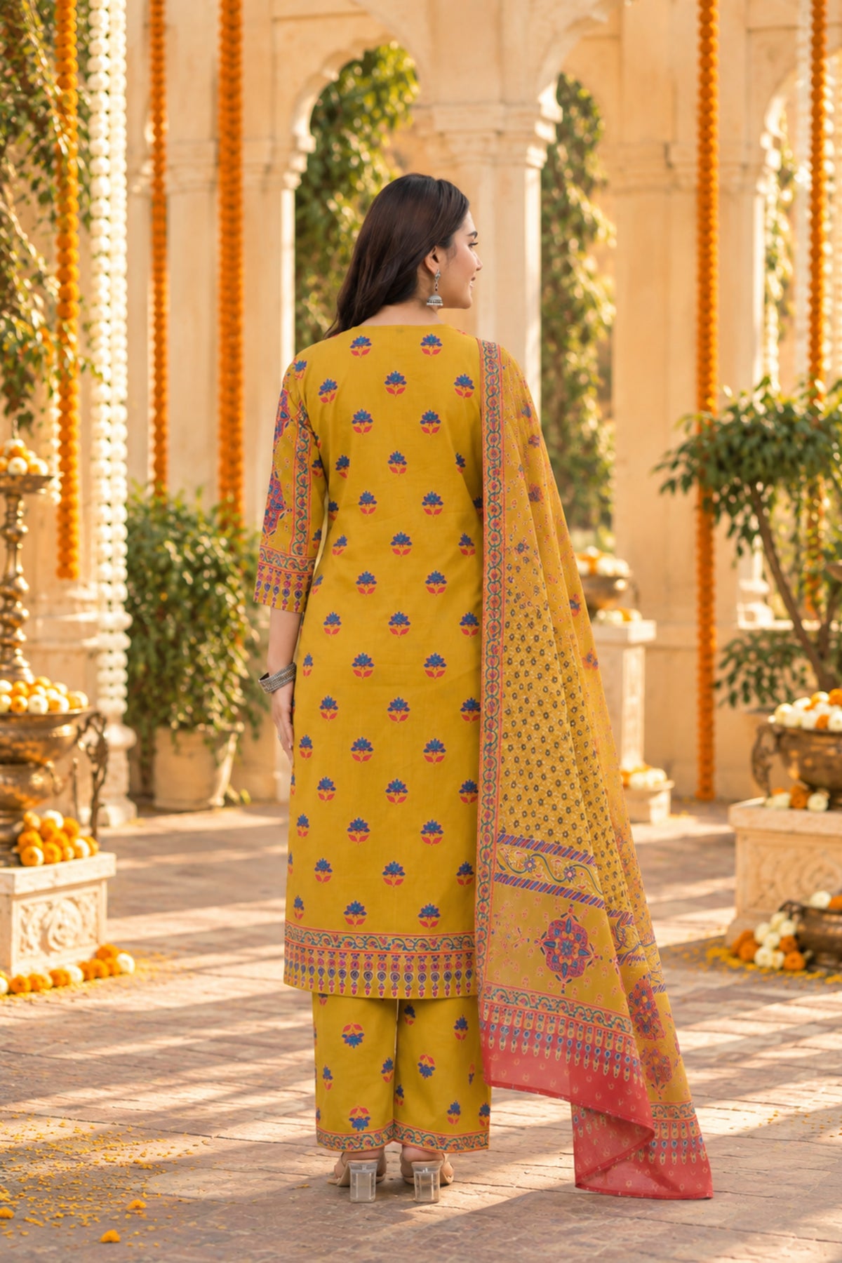 Mustard Medallion Print Kurta