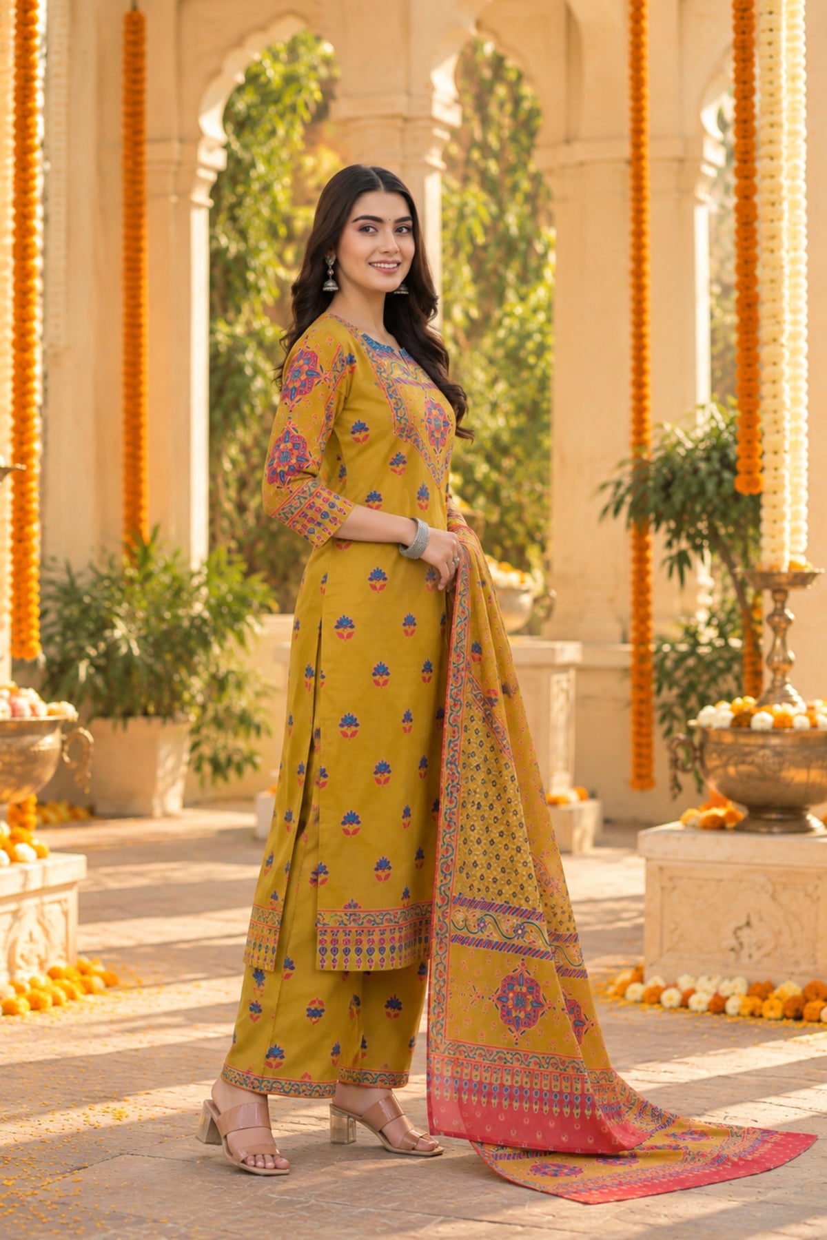 Mustard Medallion Print Kurta