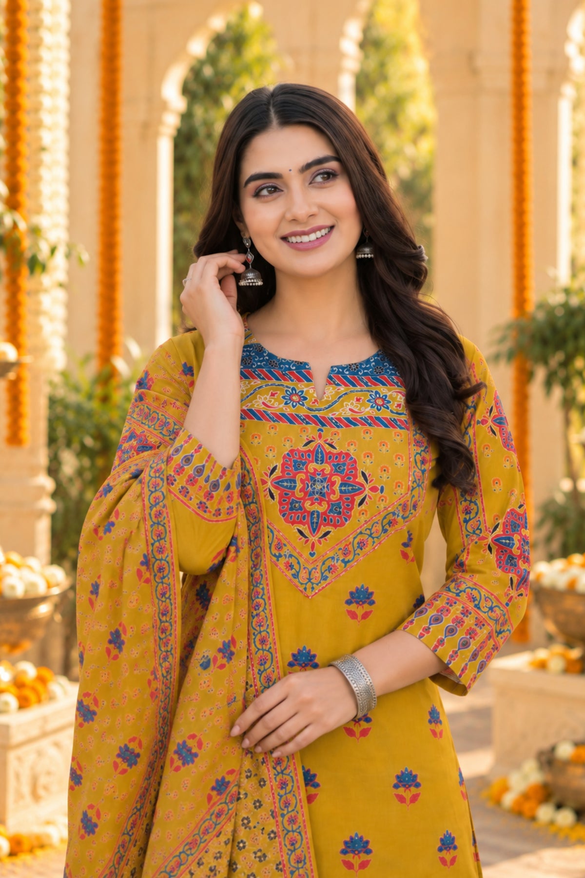 Mustard Medallion Print Kurta