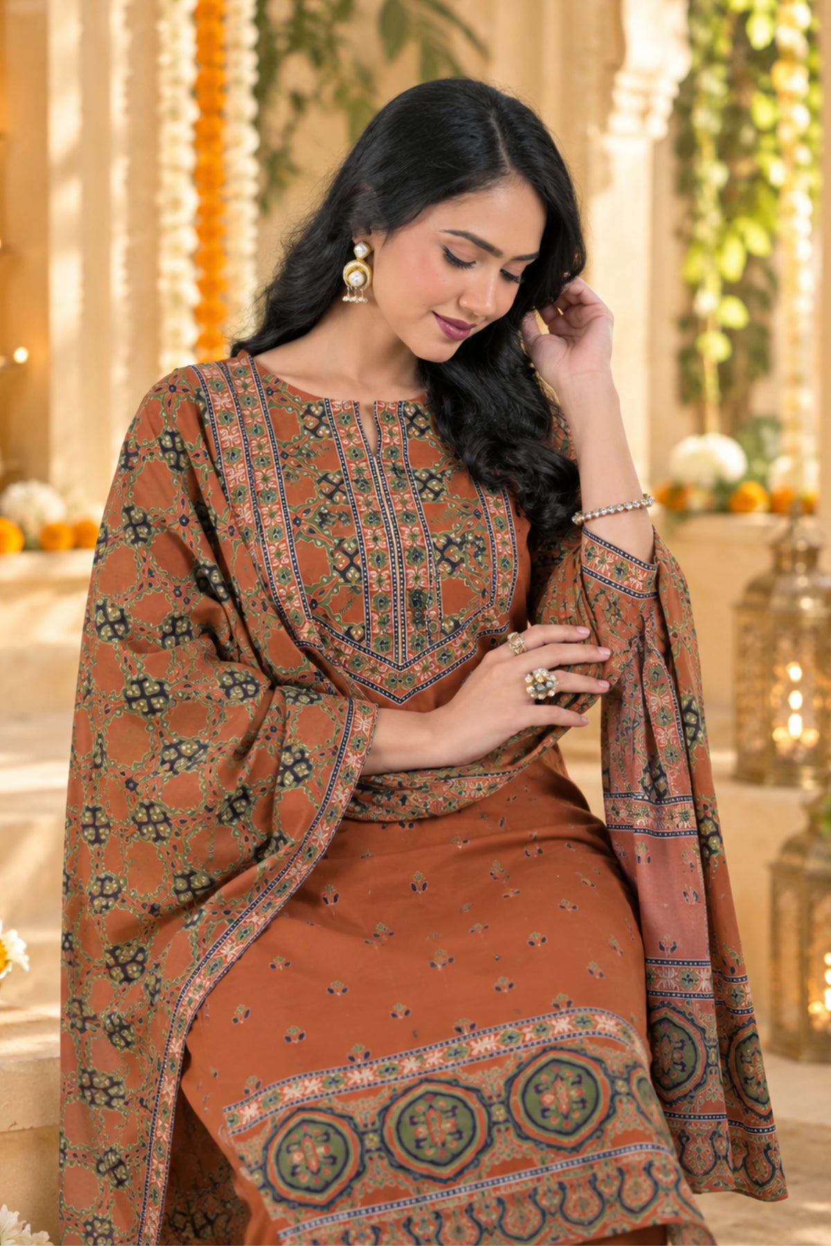 Rust Trellis Print Kurta