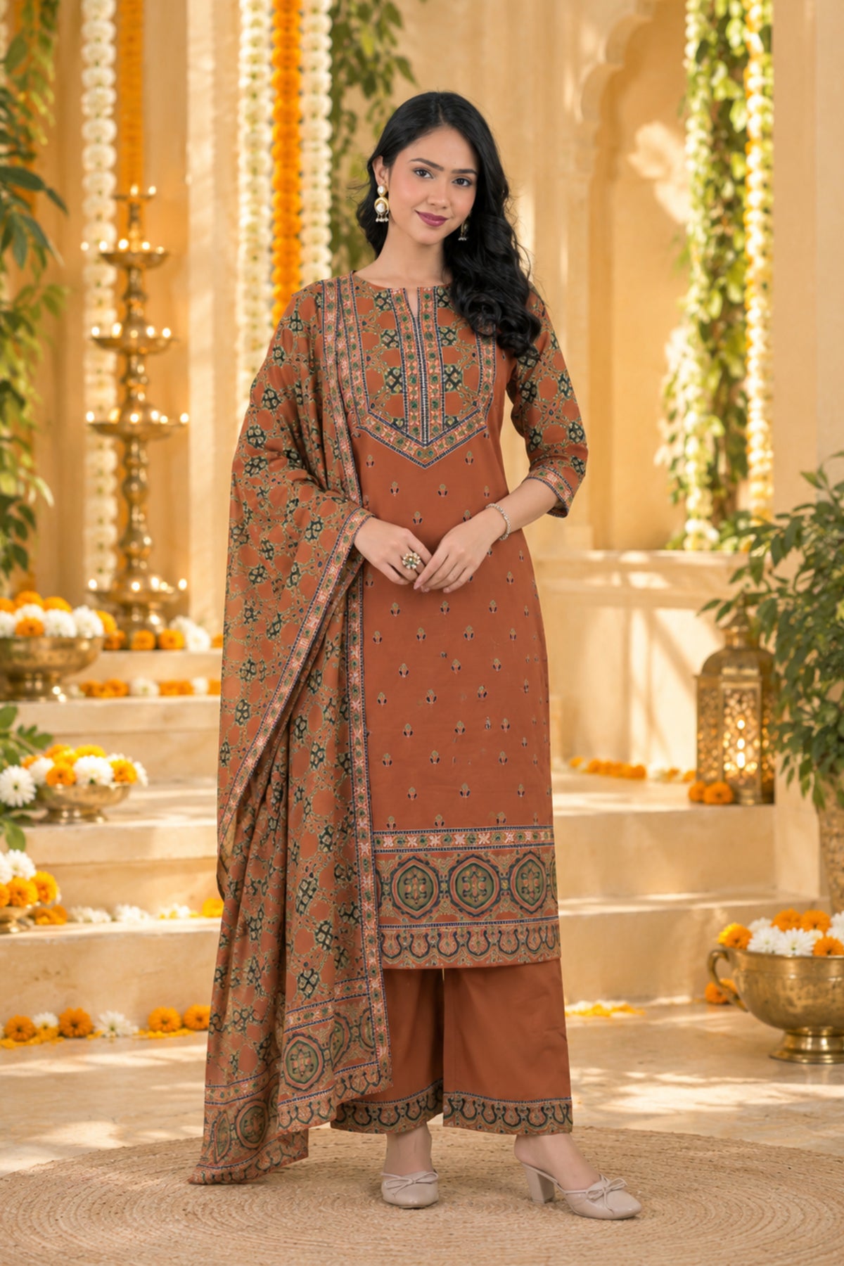 Rust Trellis Print Kurta