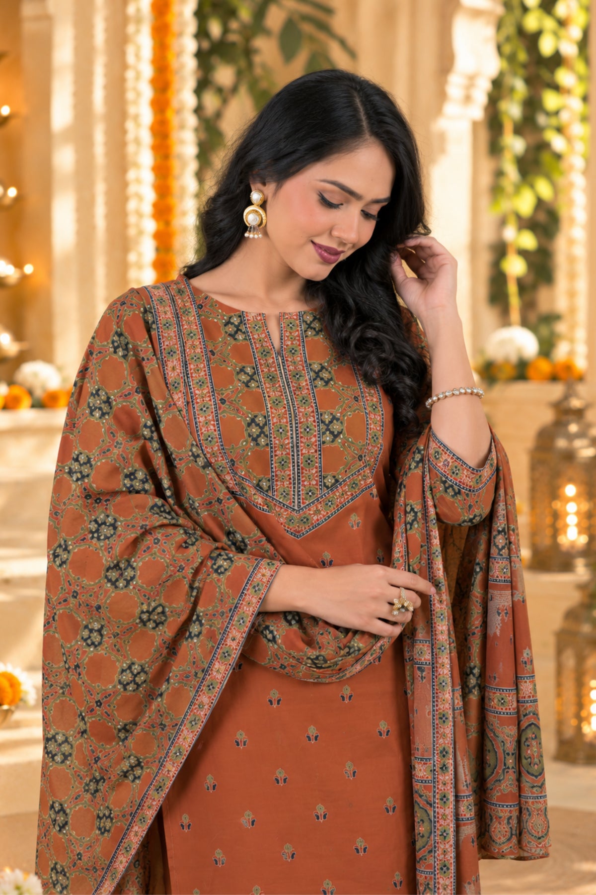 Rust Trellis Print Kurta