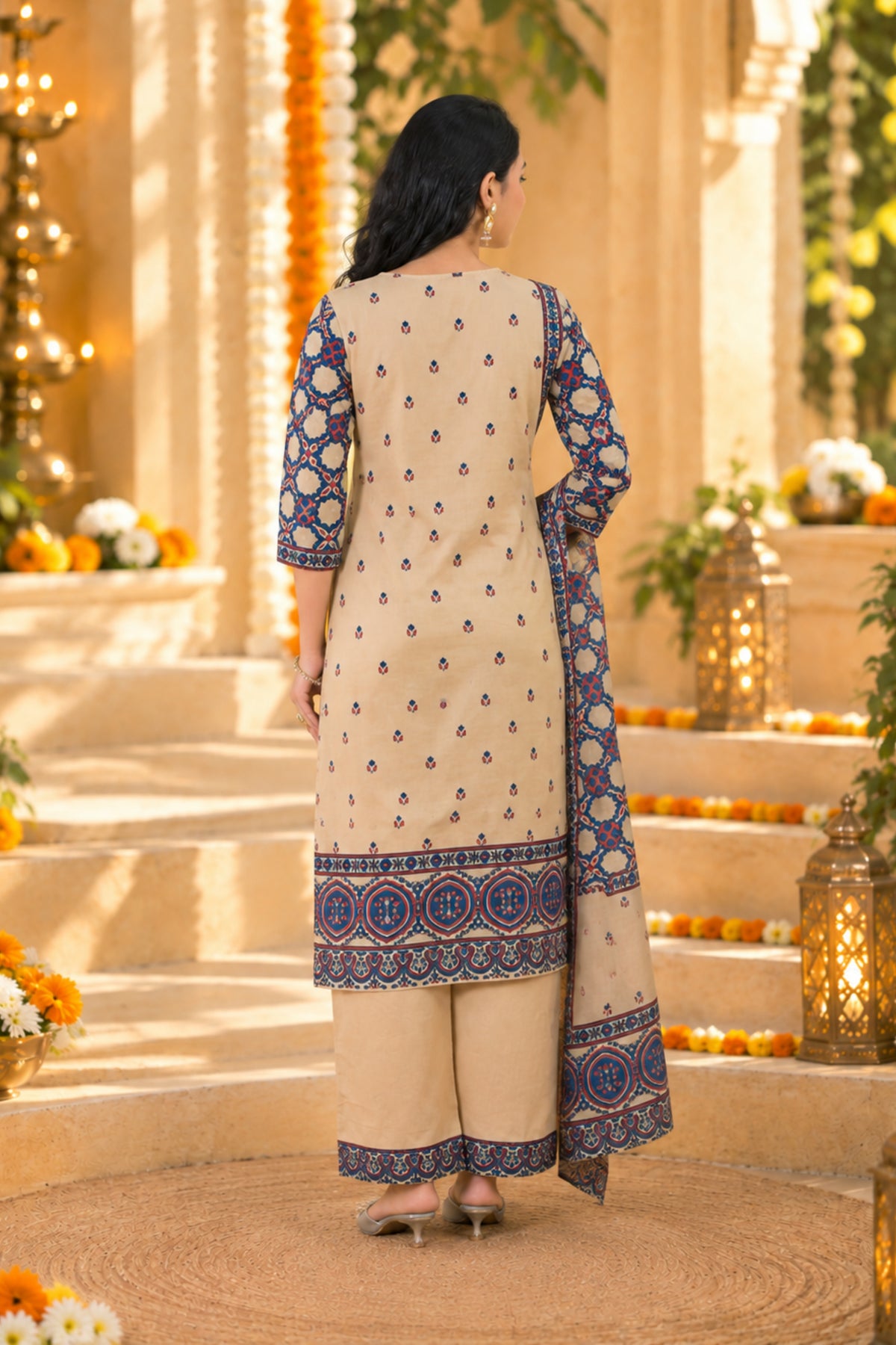 Sand Medallion Border Kurta Set