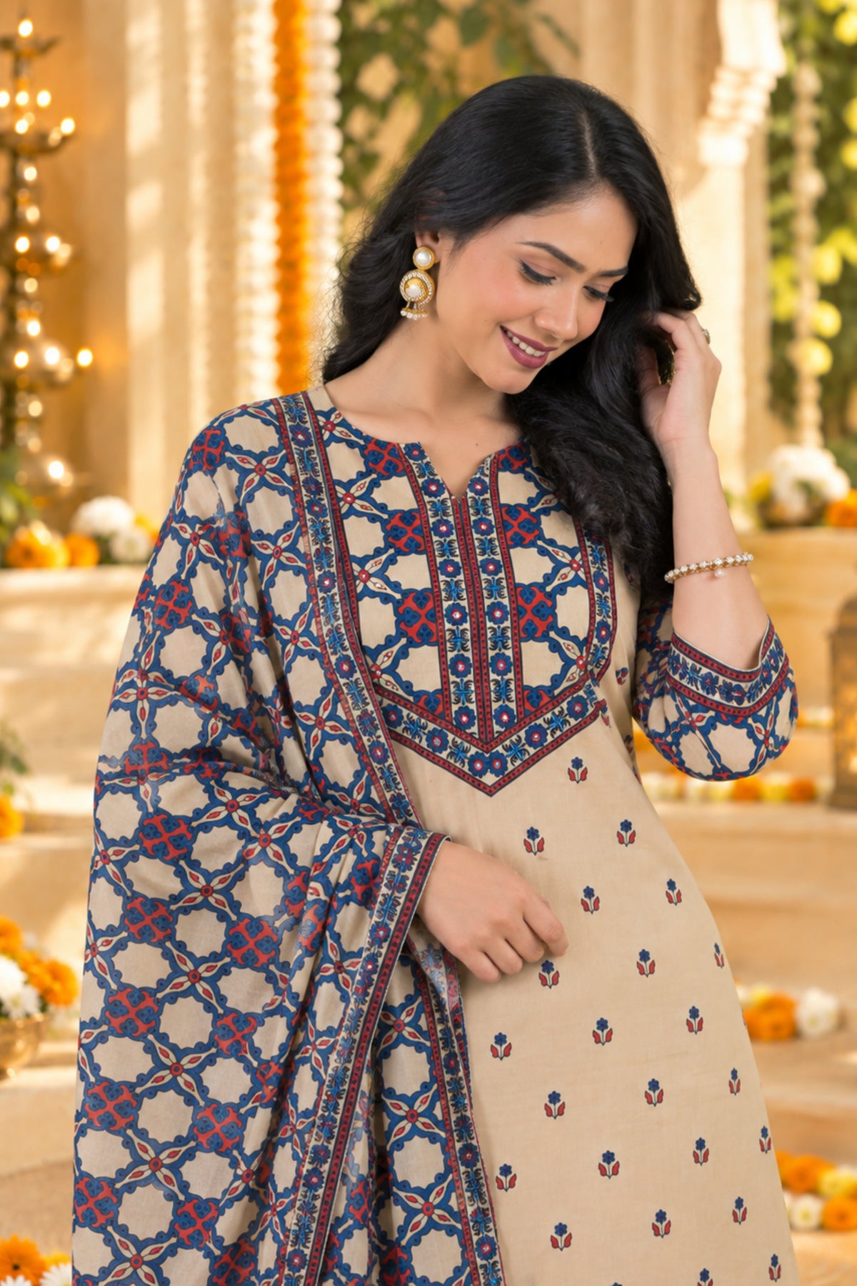 Sand Medallion Border Kurta Set
