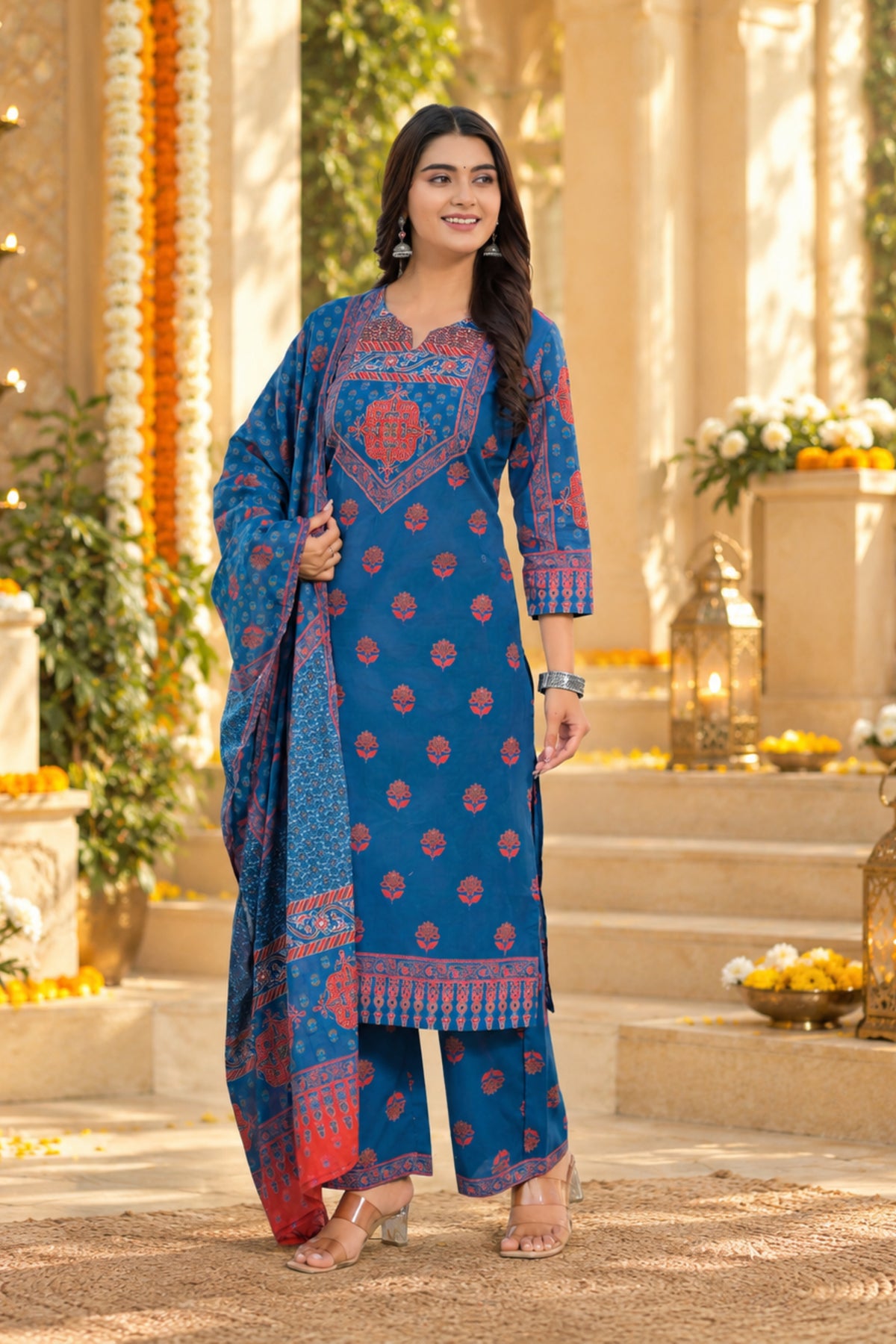 Cobalt Floral Yoke Kurta