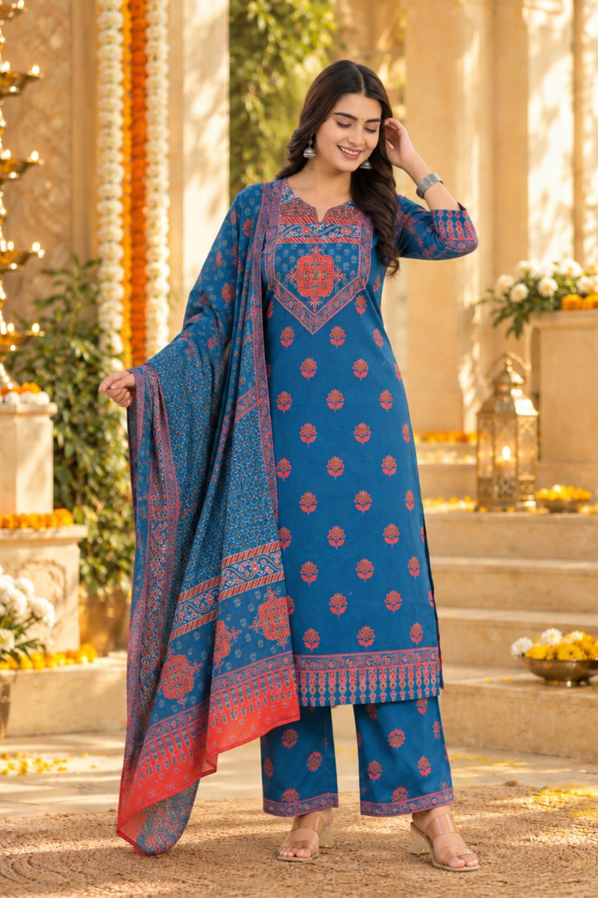 Cobalt Floral Yoke Kurta