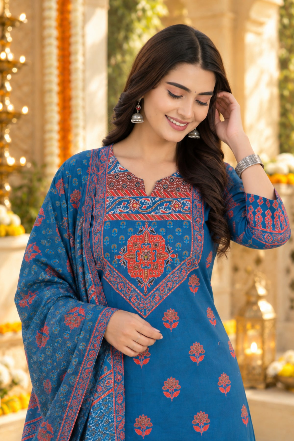 Cobalt Floral Yoke Kurta