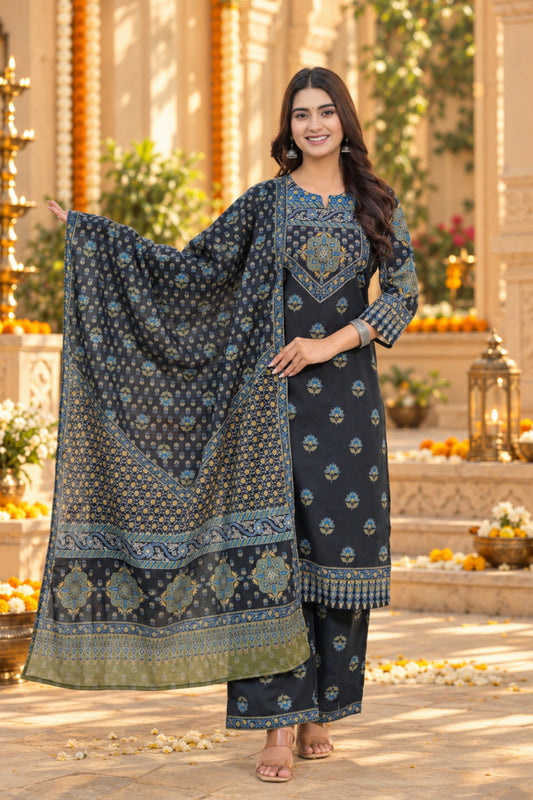 Charcoal Floral Sprig Kurta Set