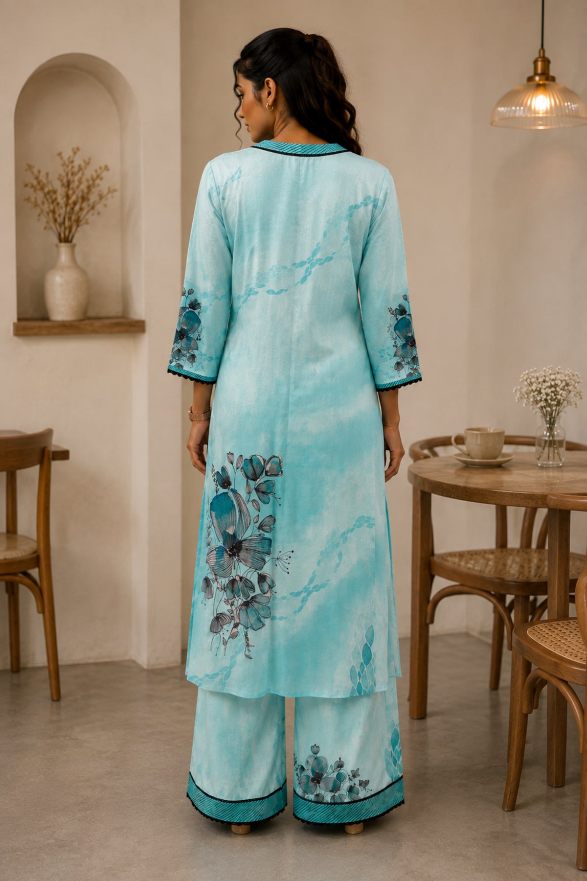 Aqua Mist Floral Kurta Set