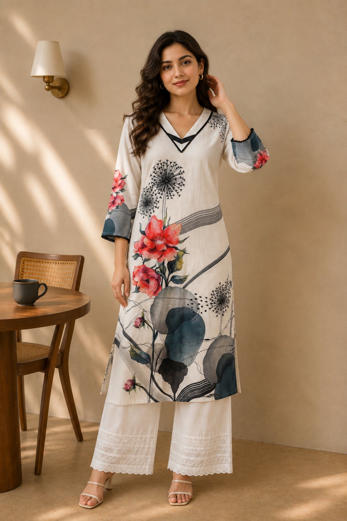 Ivory Dandelion Bloom Kurta Set