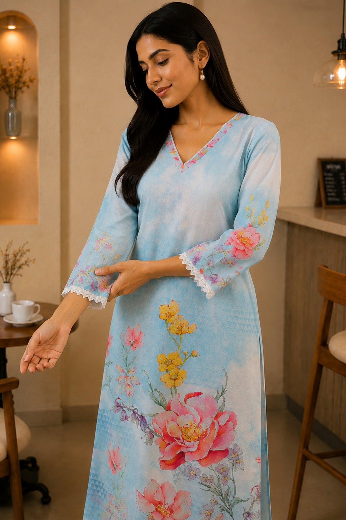 Powder Blue Rose Garden Kurta Set