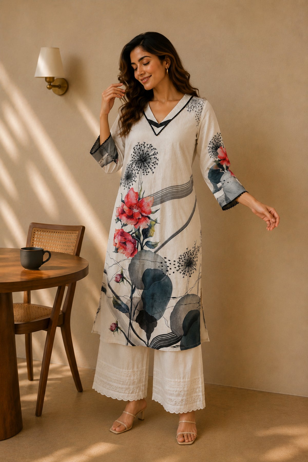 Ivory Dandelion Bloom Kurta Set