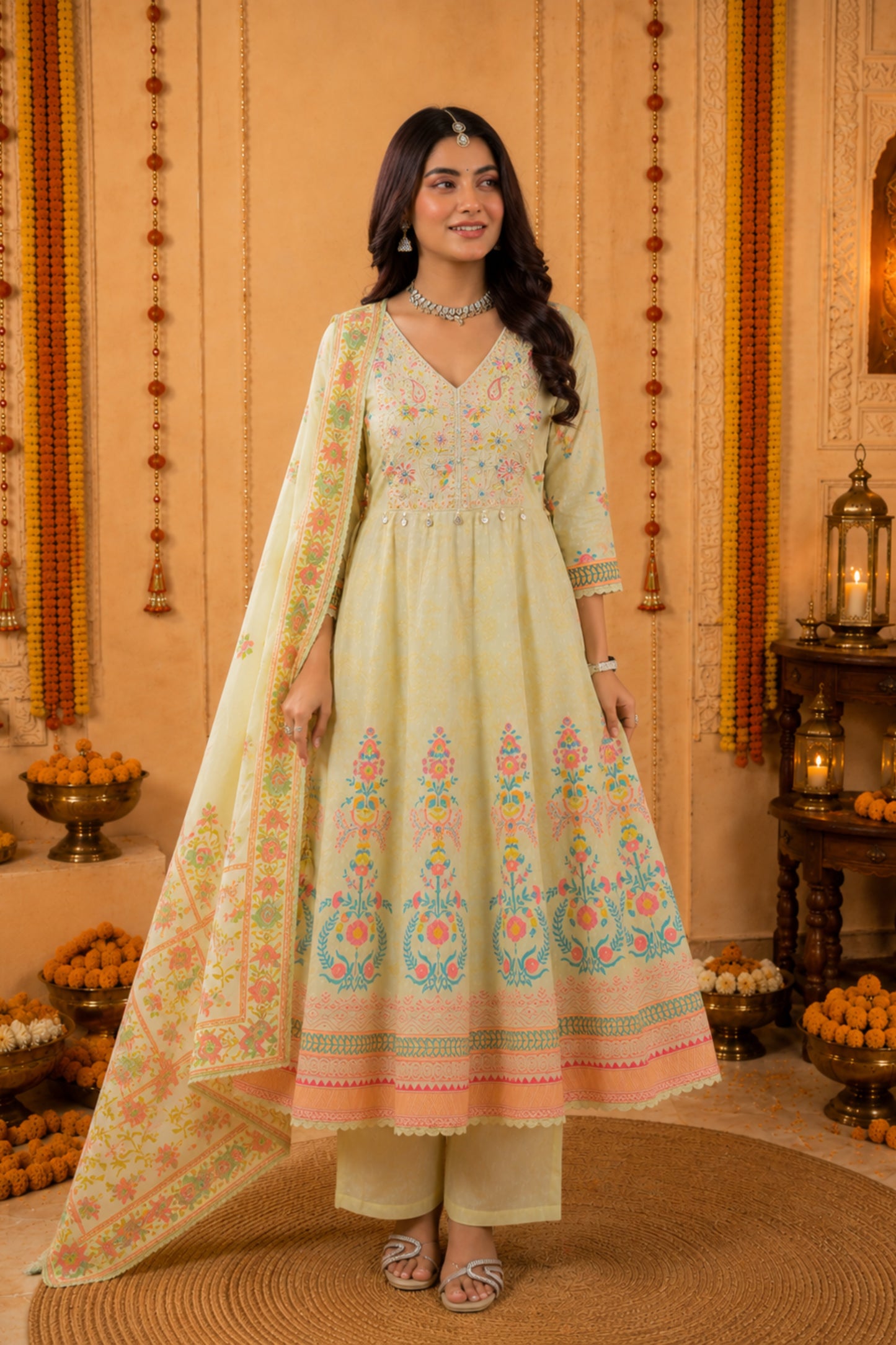 Chandni Lemon Anarkali Set
