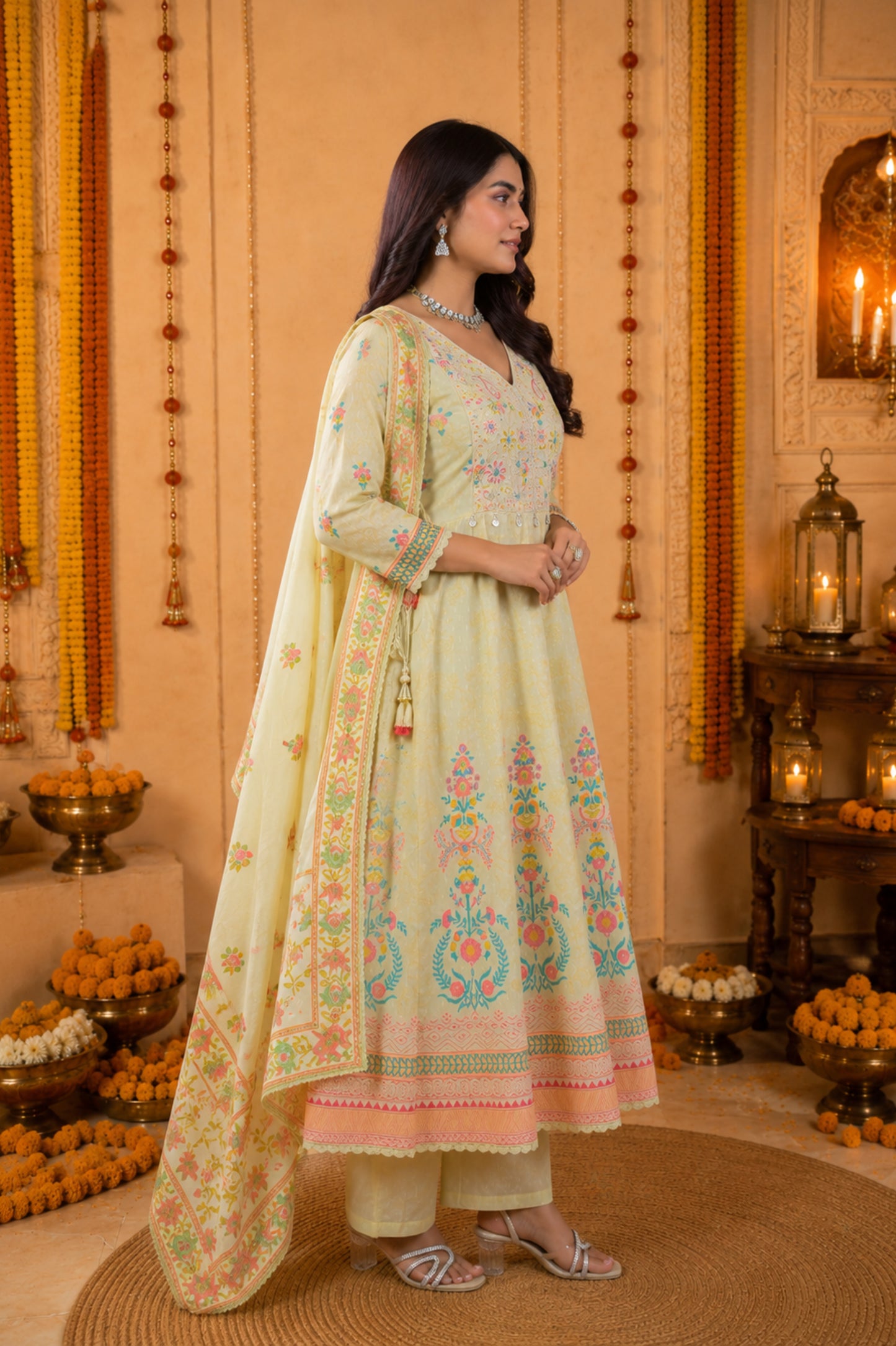 Chandni Lemon Anarkali Set