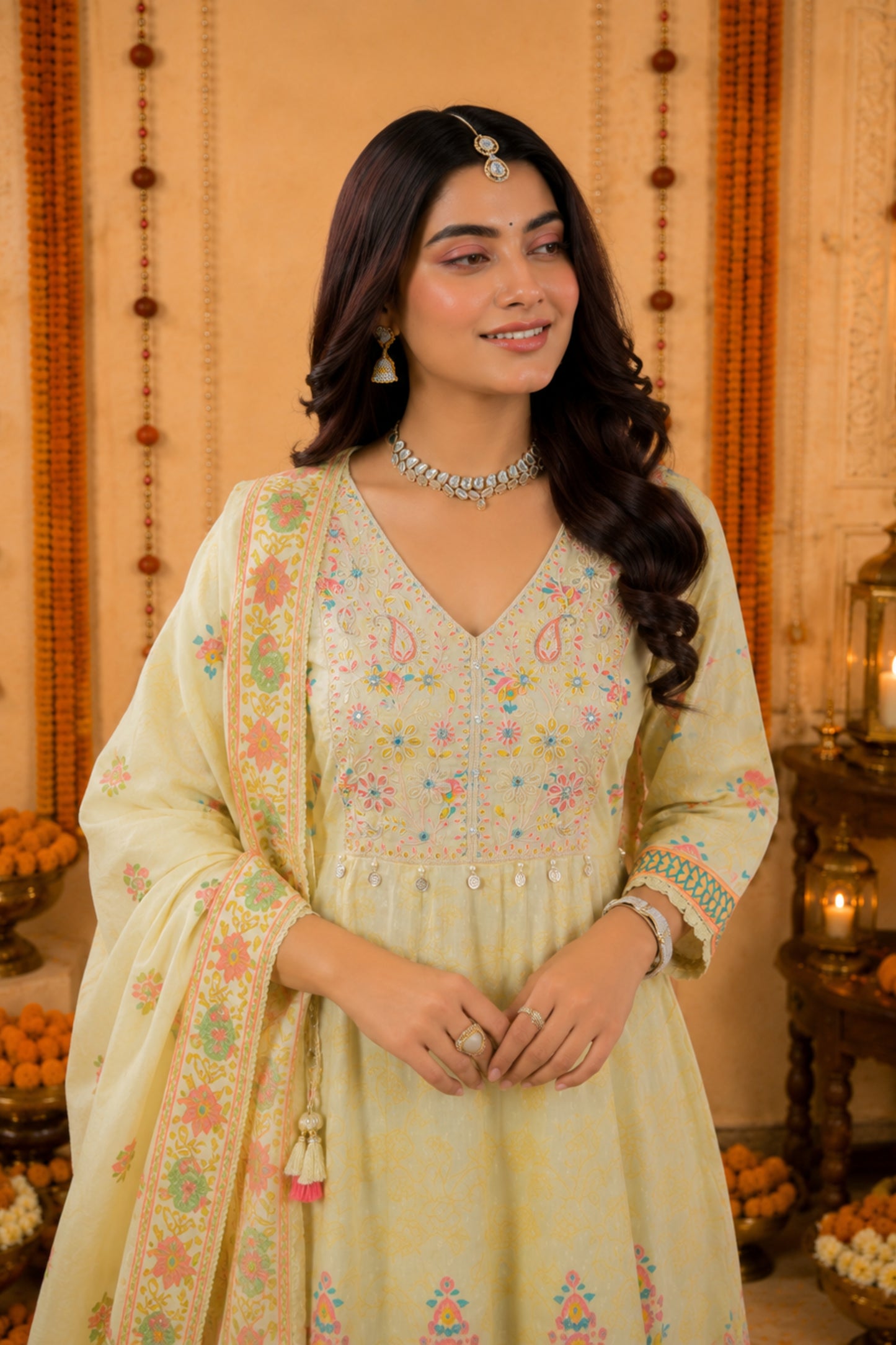 Chandni Lemon Anarkali Set