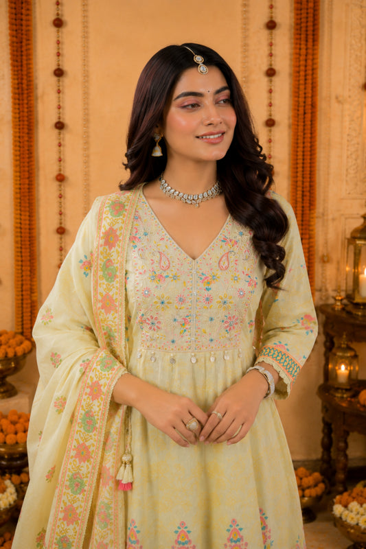 Chandni Lemon Anarkali Set