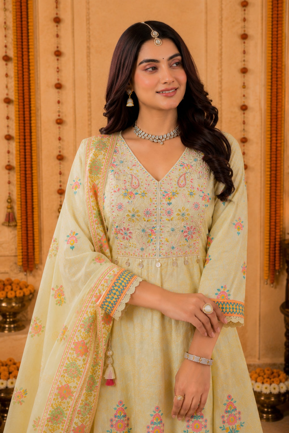 Chandni Lemon Anarkali Set