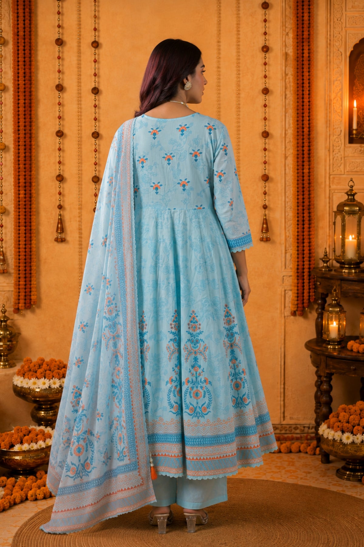 Noorani Sky Blue Embroidered Anarkali