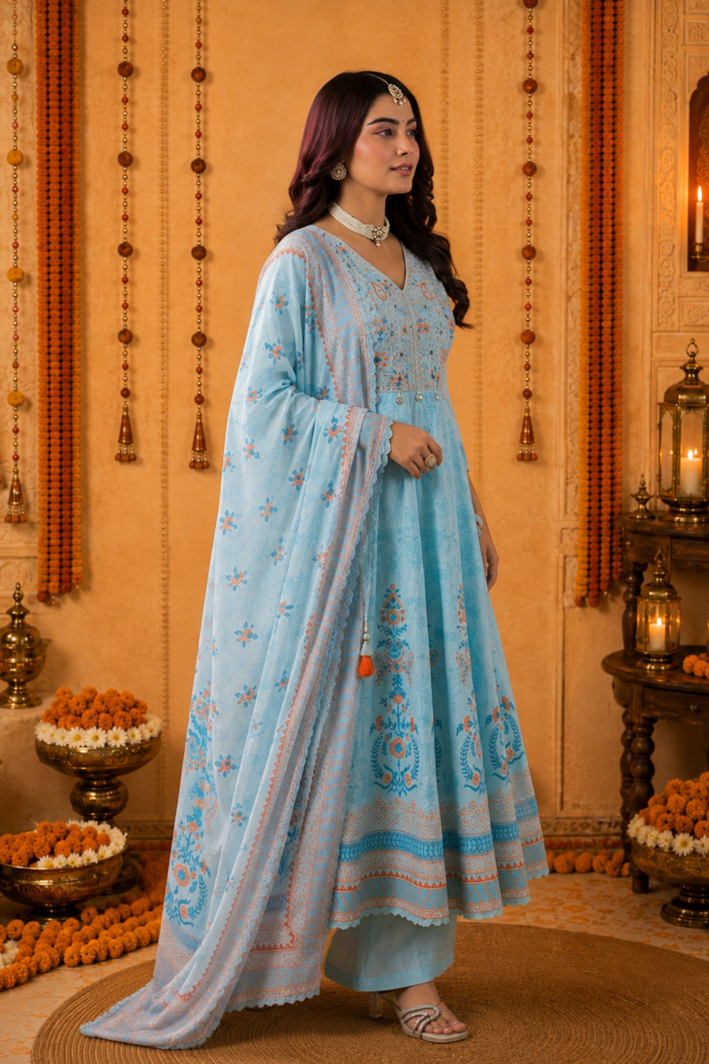 Noorani Sky Blue Embroidered Anarkali