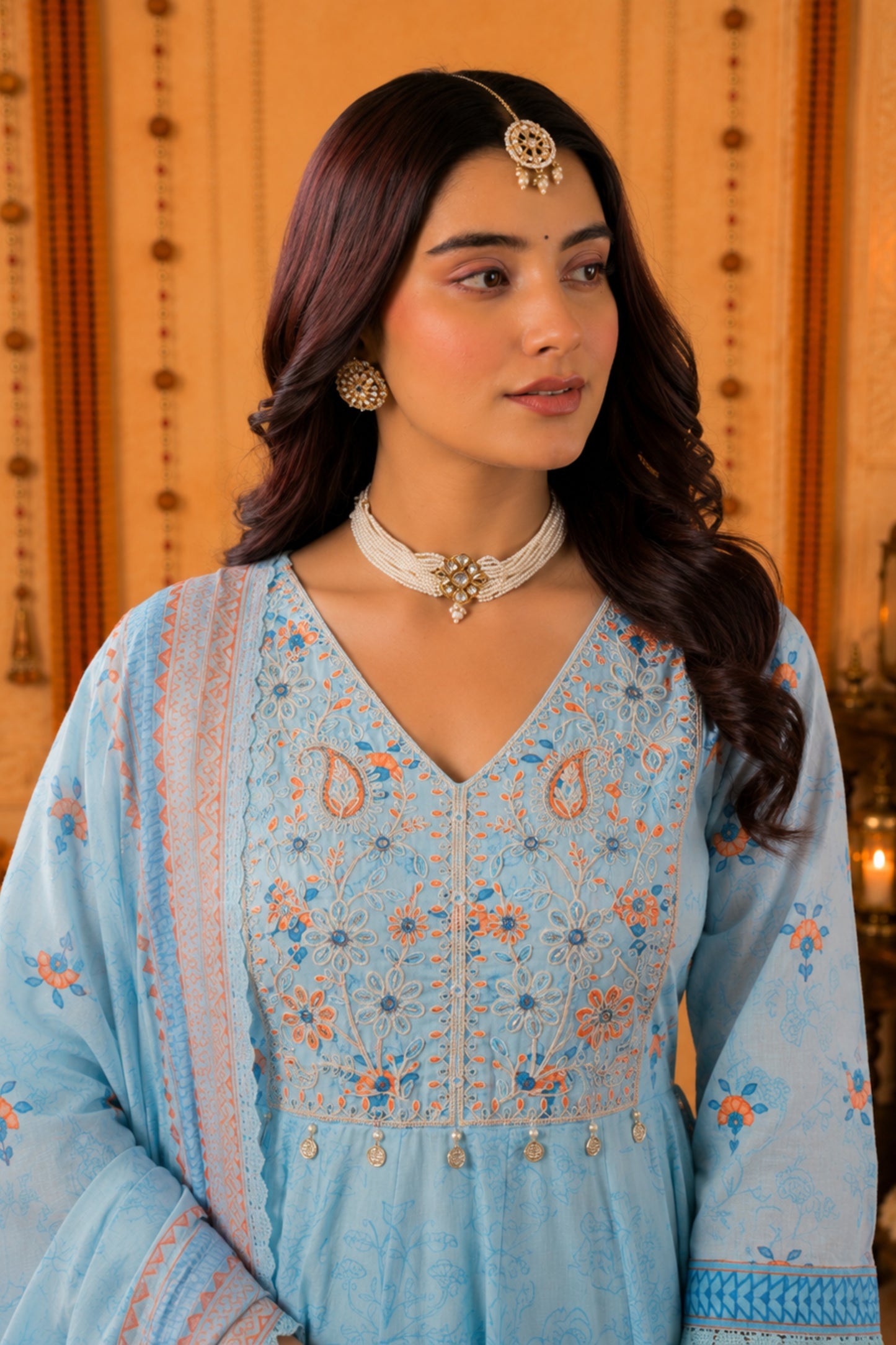 Noorani Sky Blue Embroidered Anarkali