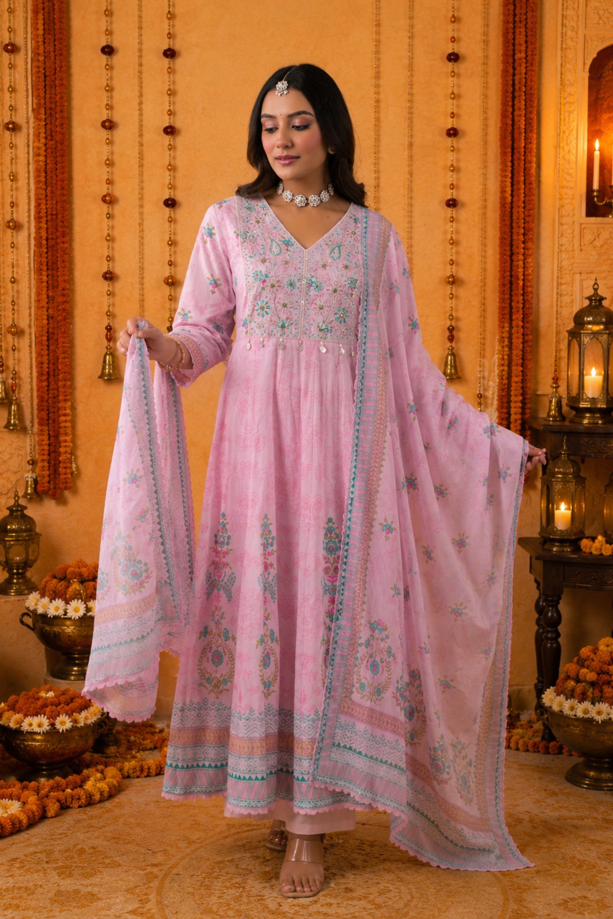 Gulabi Pink Embroidered Anarkali Set