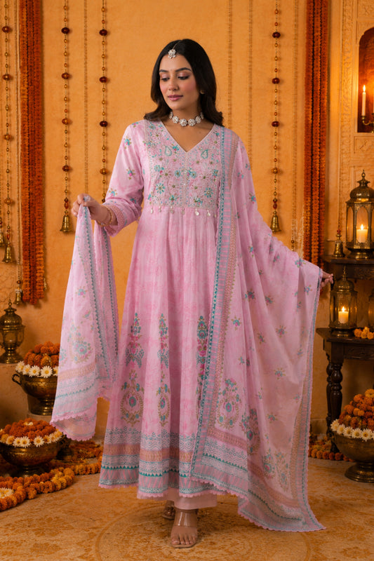 Gulabi Pink Embroidered Anarkali Set