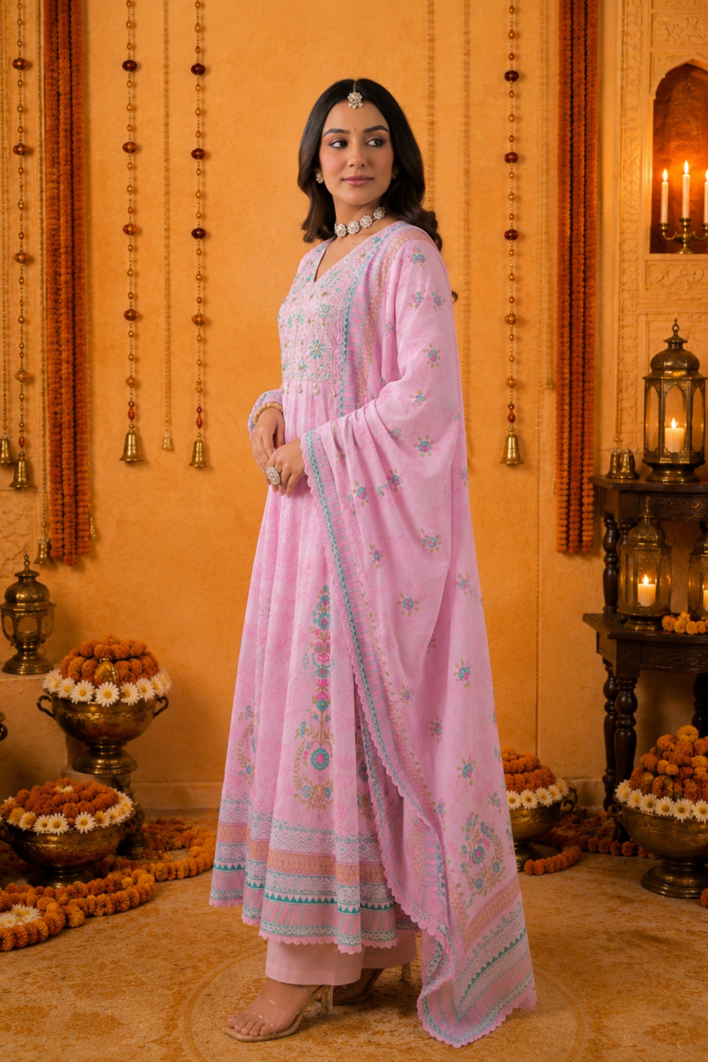 Gulabi Pink Embroidered Anarkali Set