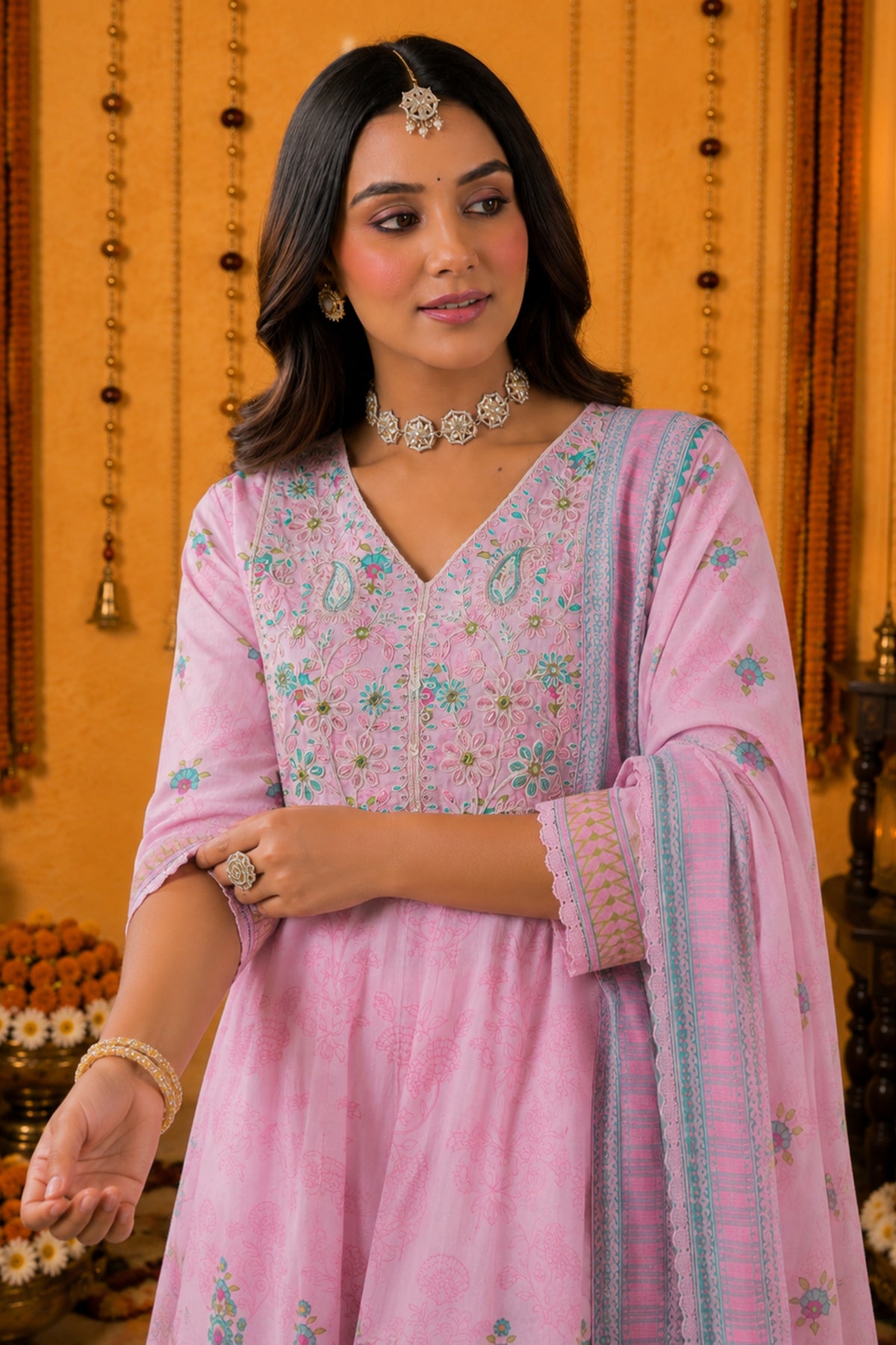 Gulabi Pink Embroidered Anarkali Set
