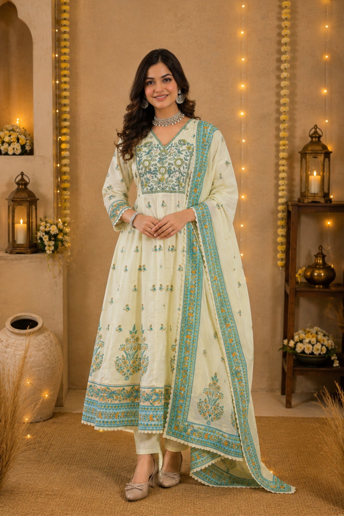 Chandni Lemon Anarkali Set