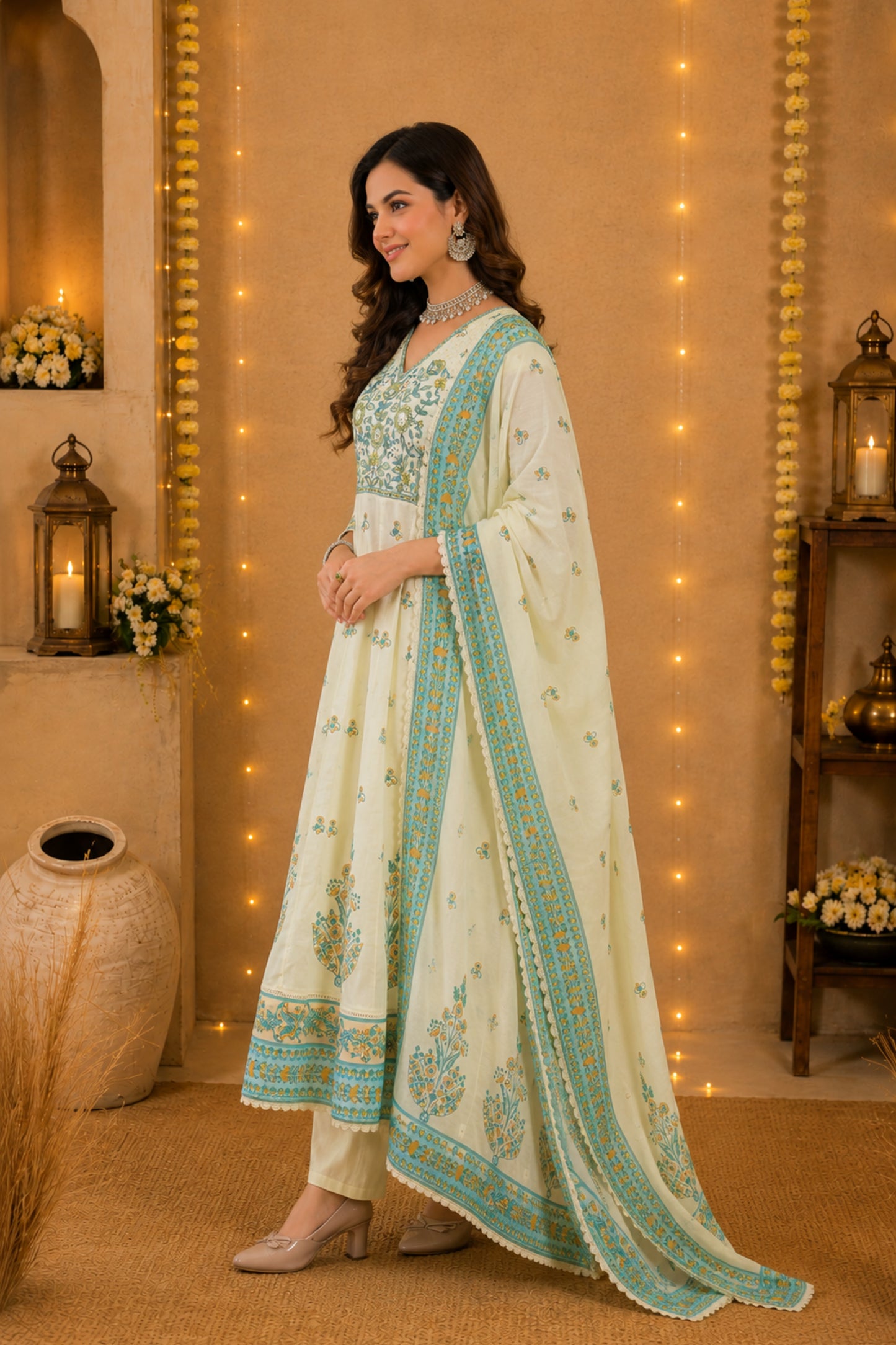 Chandni Lemon Anarkali Set