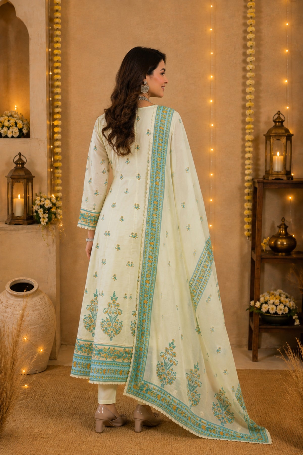 Chandni Lemon Anarkali Set